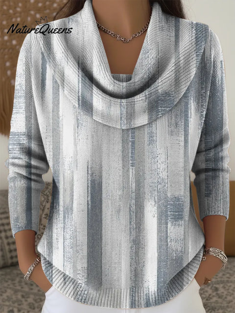 Women's Retro Gradient Stripes Print Cowl Neck Sweater