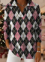 Women's VintageGlitter ChristmasArt Print Casual Sweater