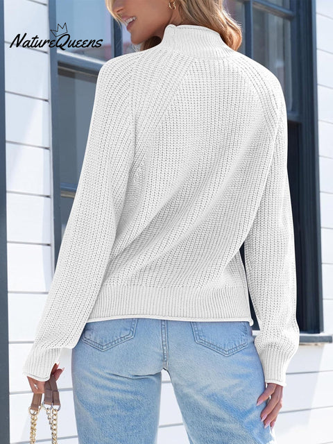 Women's Solid Color Casual Turtleneck Knit Long-sleeved Sweater
