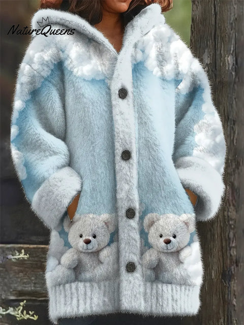 Cute Little Bear Printed Knit Hoodie