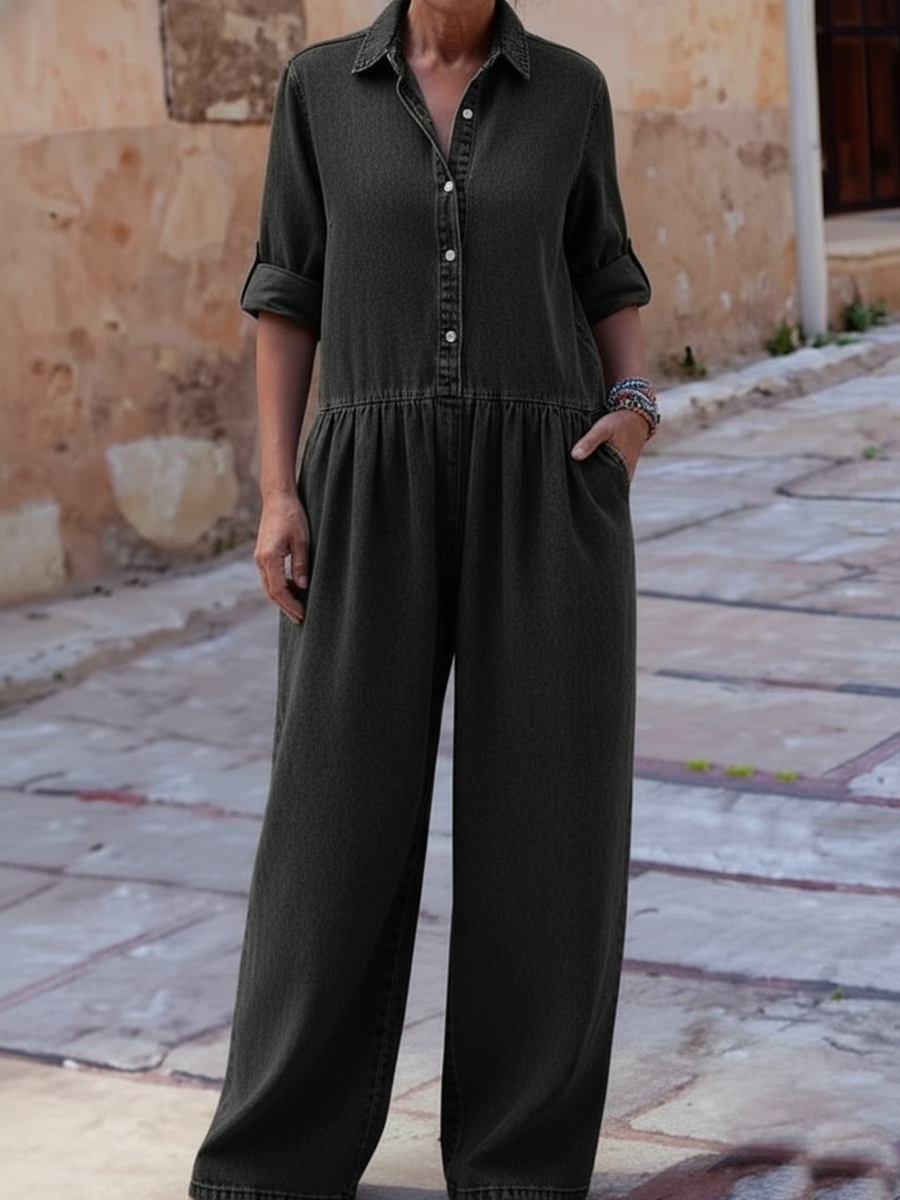 Casual Loose-fitting Denim Jumpsuit