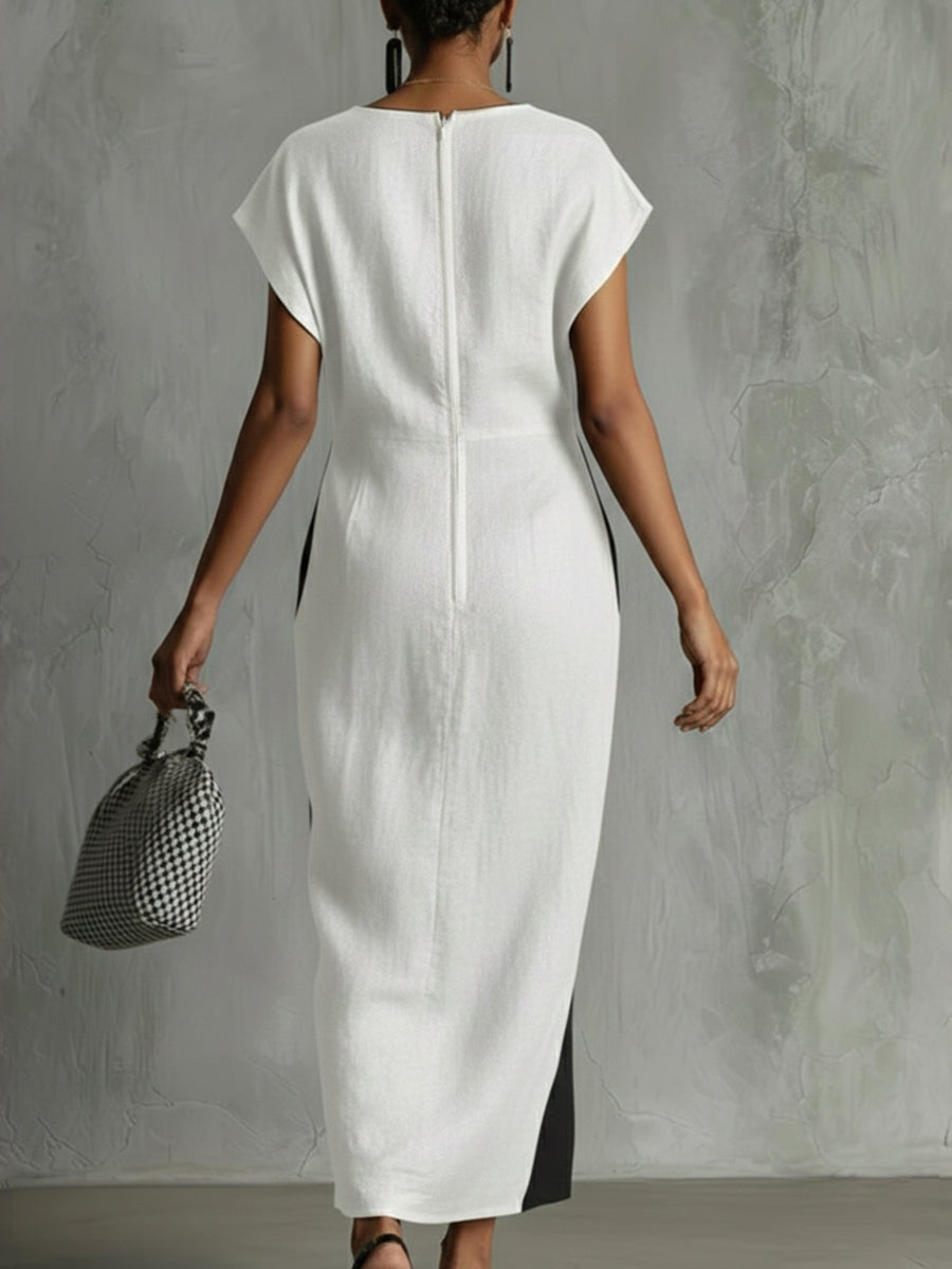 Comfortable V-neck Color-block Spliced dress