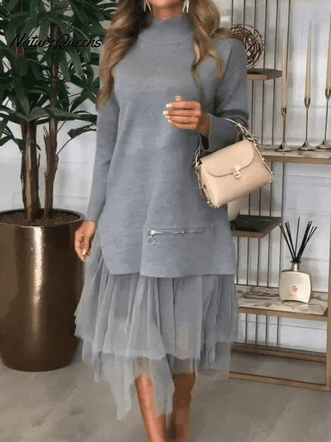 Women's Paneled Mesh Long Sleeve Dress