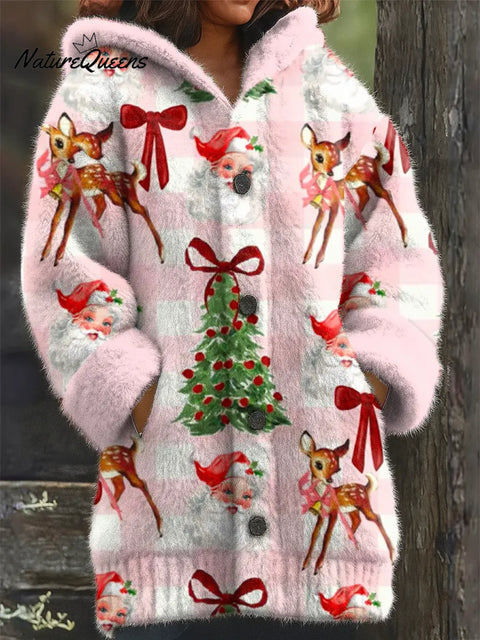 Women's Christmas Tree Pattern Art Print Casual Fleece Coat