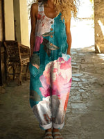 Women's Flowers Floral Casual Cotton Vest Denim Jumpsuit