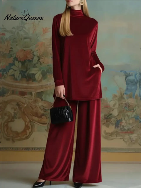Women's Cozy Velvet Top and Pants Two-Piece Set