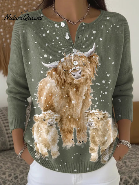 Women's Christmas Cow Casual Printed Sweater