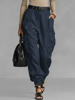 Women's Solid Color High-waisted Casual Loose Wide-leg Cargo Pants