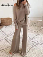 Women's Casual Solid Color Batwing Long-sleeve Two-piece Set