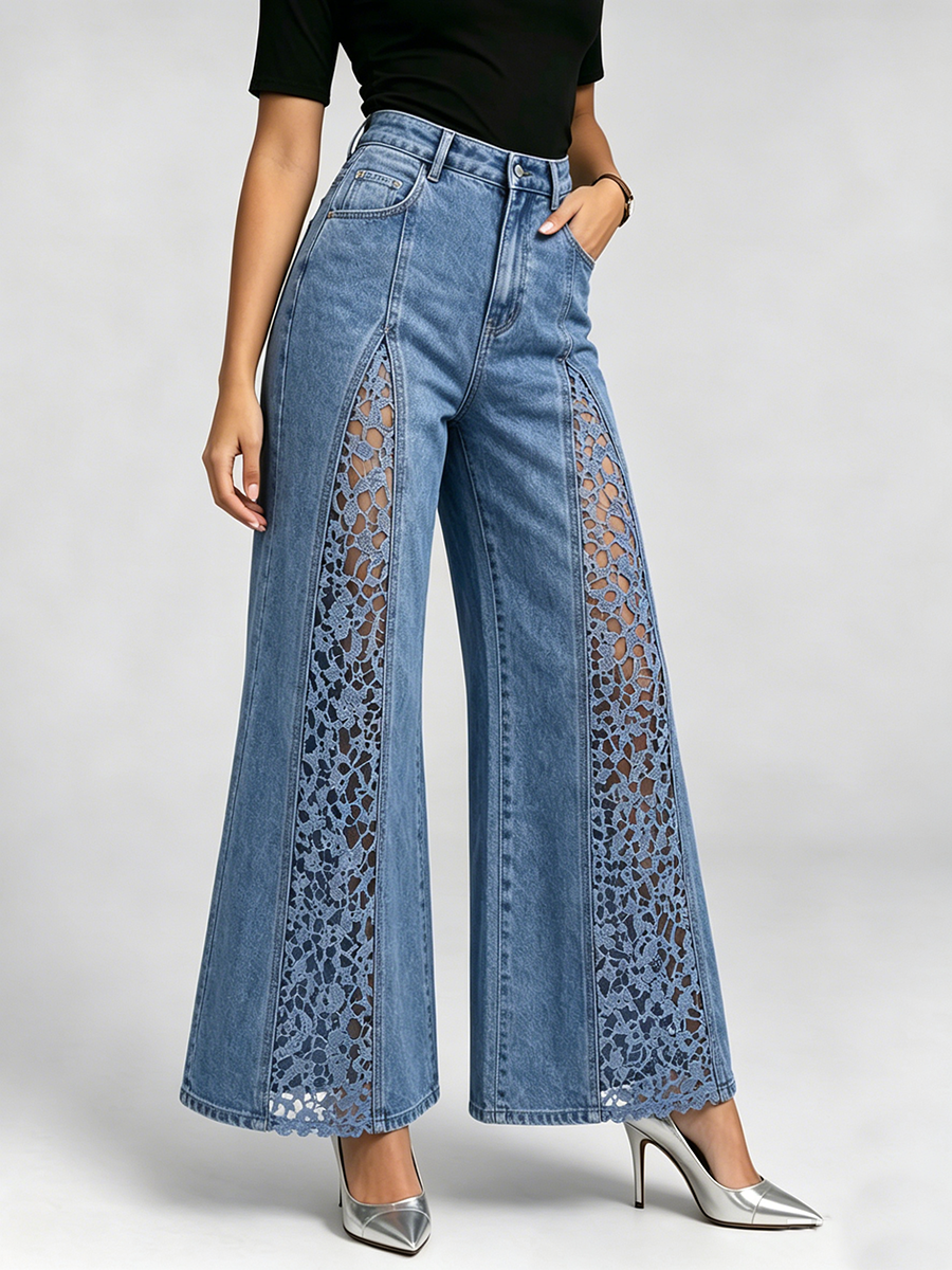 Stylish Lace-paneled Flared Jeans