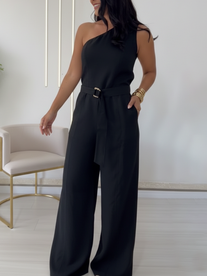Elegant Off-the-shoulder Linen Wide-leg Jumpsuit
