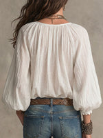 Women's Loose-fit Casual Crew-neck Long-sleeve Shirt