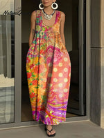 Women's Simple Flowers Pattern Art Print Casual Cotton Denim Dress