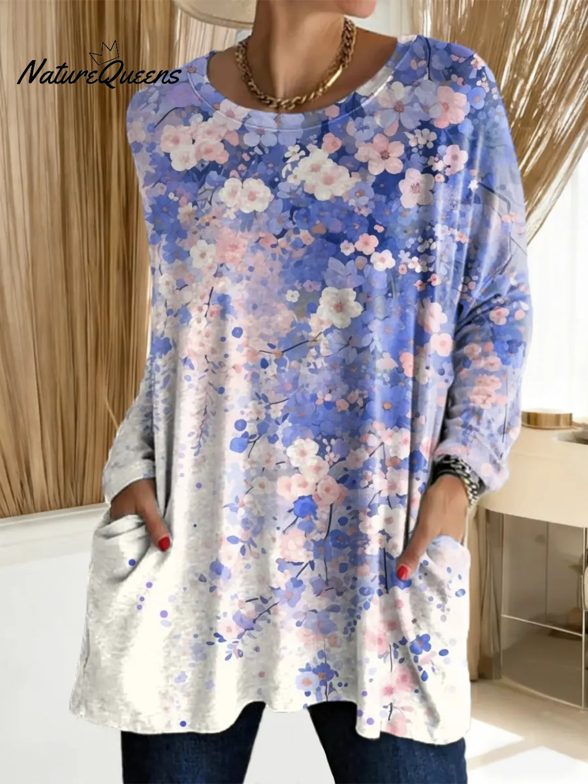 Women's Floral Pattern Art Print Casual Cotton T-shirt