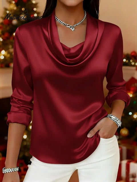 Women's Christmas Elegant Cowl neck  Satin Top