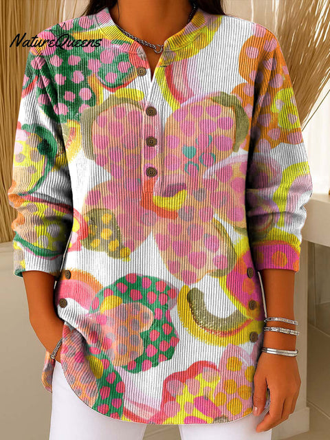 Women's Color Flowers Gradient Print Casual Cotton Shirt