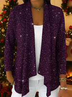 Retro-elegant Irregular Hem Shimmering Knit Cardigan