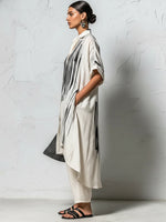 Loose-fit Casual Two-piece Set: Artistic Print Linen & Cotton Long Shirt And Trousers