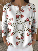 Women's Retro Plaid Heart Art Print Valentine's Day Casual Sweater