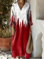 Women's Vintage Christmas Tree Pattern Art Print Cotton Dress