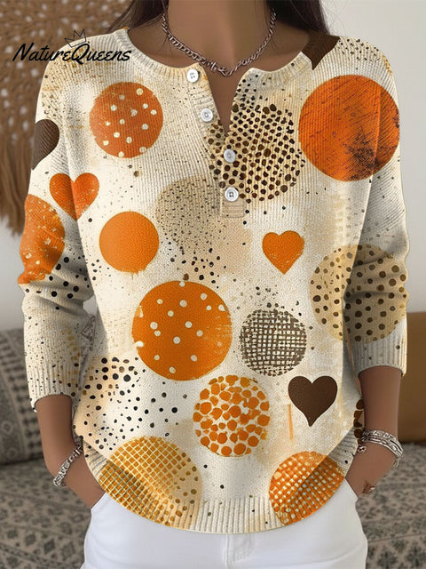 Women's Multicolor Geometry Pattern Art Print Buttoned Cardigan Sweater