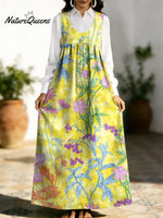 Women's Retro Splicing Colorful Flowers Floral Pattern Art Print Casual Cotton Denim Dress