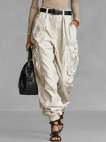 Women's Solid Color High-waisted Casual Loose Wide-leg Cargo Pants