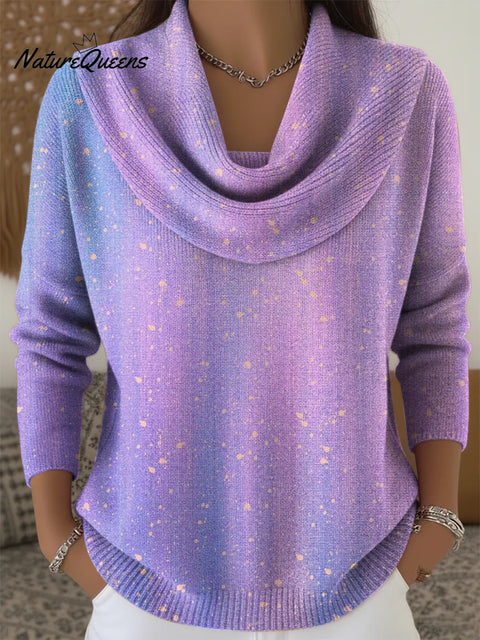 Women's Purple Fantasy Print Cowl Neck Sweater