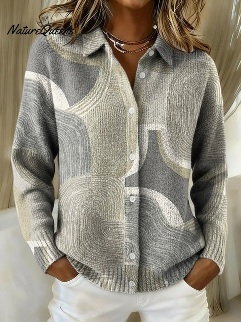 Women's Retro Art Geometry Printed Collared Sweater
