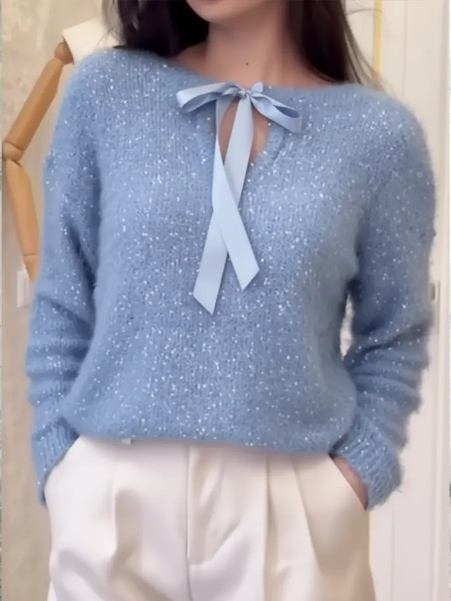 Women's Sparkling Tie-front Pullover Sweater