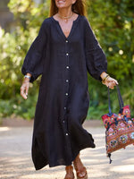 Women's Solid Color Art Casual Cotton Linen Long Dress