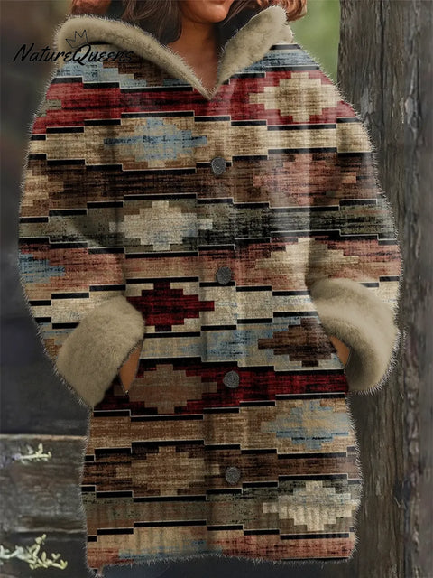 Ethnic-style Patterns Printed Knit Hoodie