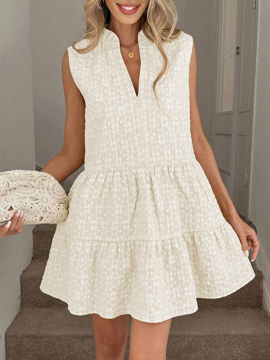 Women's V-neck Sleeveless Patchwork Jacquard Fabric Dress