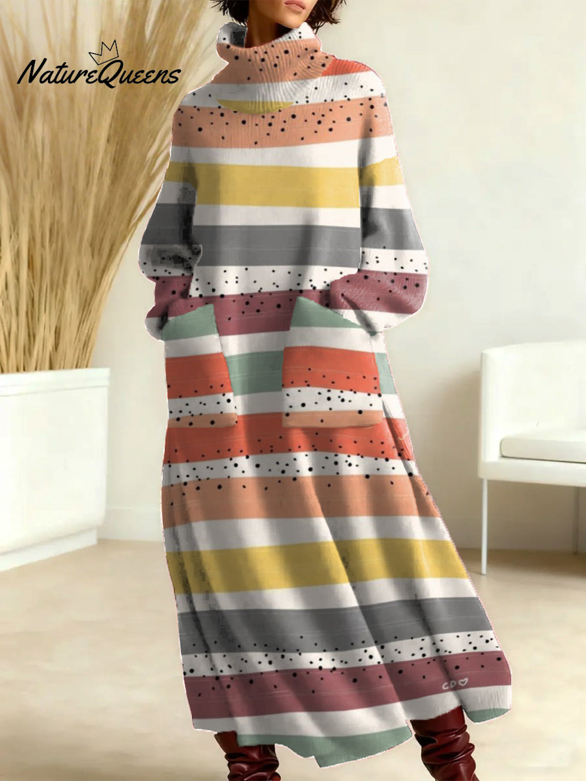 Women's Geometry Pattern Art Print Casual Cotton Knitted Dress