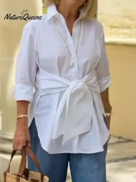 Women's Casual Tie-front Cotton Shirt