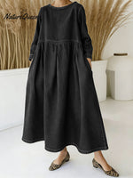 Women's Round Neck Long-sleeved Casual Loose Denim Dress