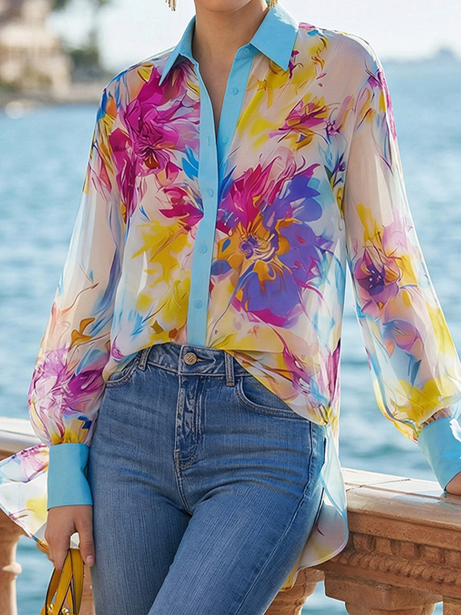 Stylish Chiffon Floral Print Shirt