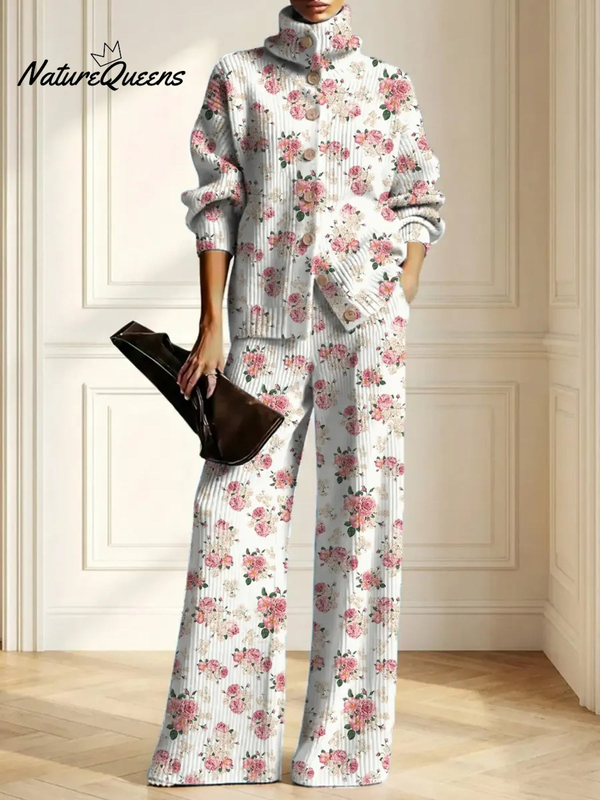 Women's Floral Pattern Art Print Casual Cotton Knitted Suits