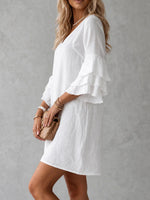 Vestido vintage de mujer de algodón y lino con volantes