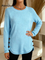 Women's Solid Color Round Neck Long Sleeve Casual Loose Knit Sweater