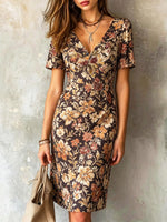 Women's Retro Floral Pattern Art Casual Cotton Short Dress