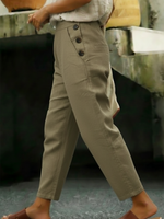 Casual Outing Button Details Linen Pants