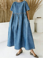 Women's Round Neck Short-sleeved Casual Loose Denim Dress