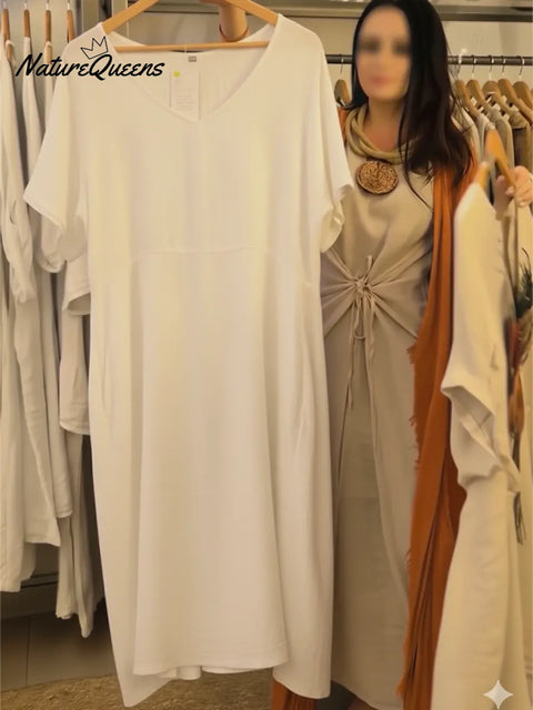 Women's Casual V-neck Pocket Cotton Linen Dress