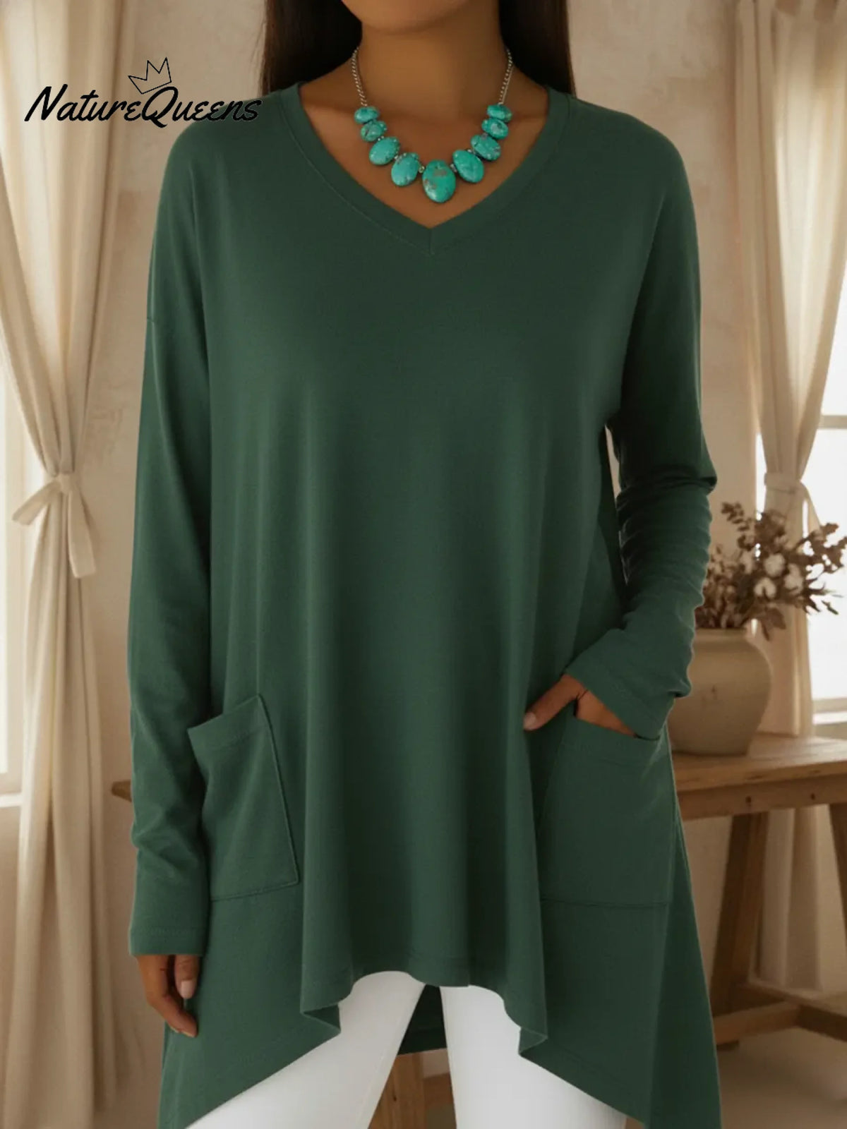 Women's Casual Loose V-neck Irregular Hem Pullover