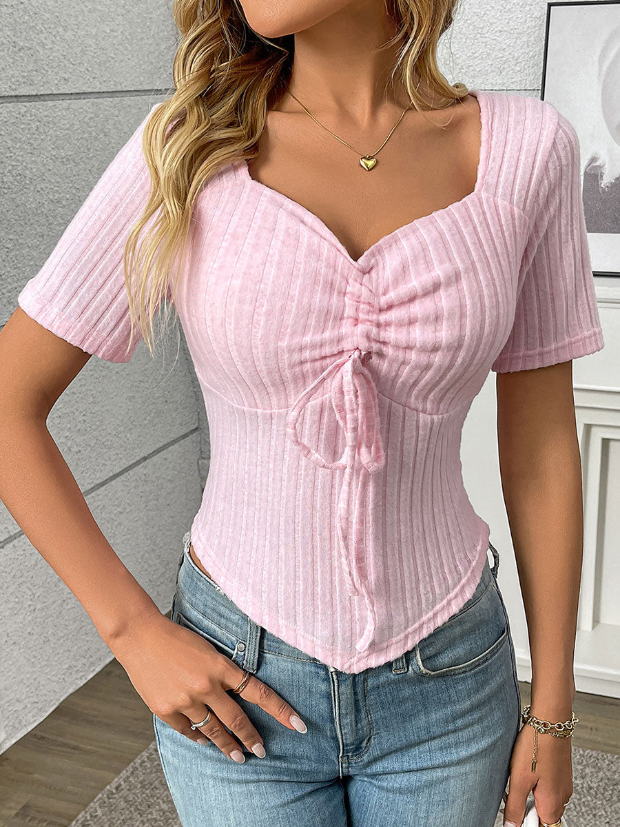 Women's Pleated Drawstring Short-sleeved Top T-shirt