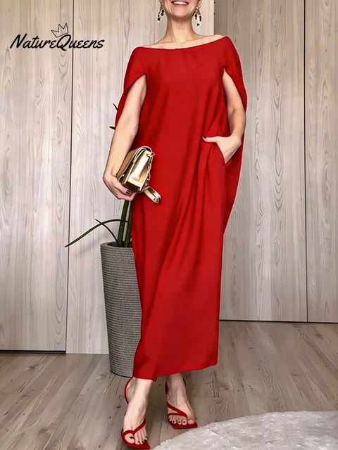 Women's Solid Color Round Neck Casual Loose Cotton Dress