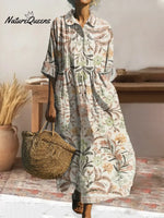 Women's Retro Floral Art Print Pleated Peter Pan Collar Casual Dress