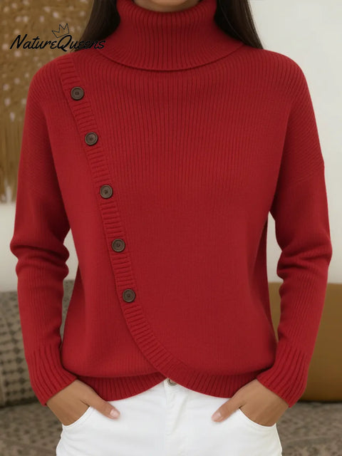 Women's Casual Solid Color Button-Detailed Pullover Sweater