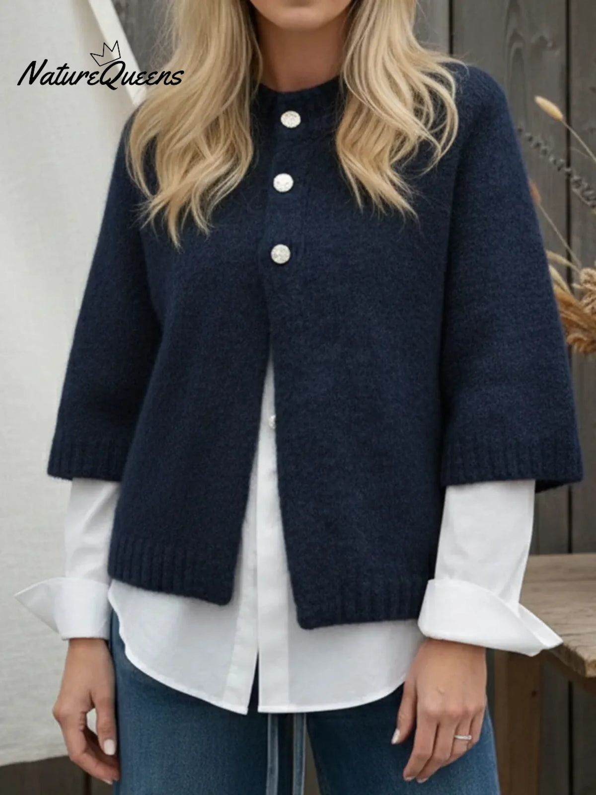 Cozy Casual Three-quarter Sleeve Button-down Cardigan Sweater
